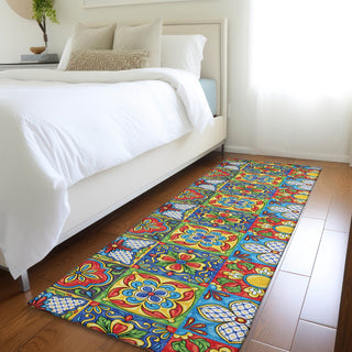 Piper Looms Mayfield Spanish Tiles AMF175 Kaleidoscope Machine Washable Area Rug Runner Lifestyle Image Feature