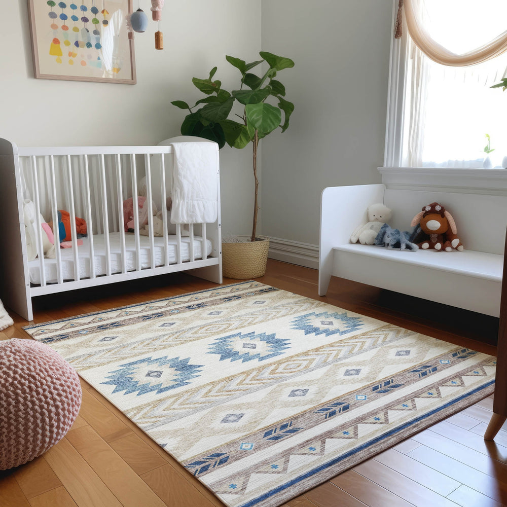 Piper Looms Mayfield Aztec AMF178 Taupe Machine Washable Area Rug Lifestyle Image Feature