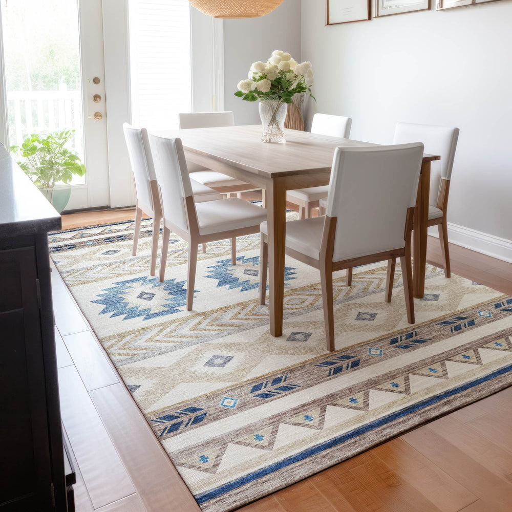 Piper Looms Mayfield Aztec AMF178 Taupe Machine Washable Area Rug Lifestyle Image Feature