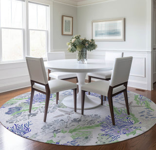 Piper Looms Mayfield Coral AMF180 Blue Machine Washable Area Rug Round Lifestyle Image Feature