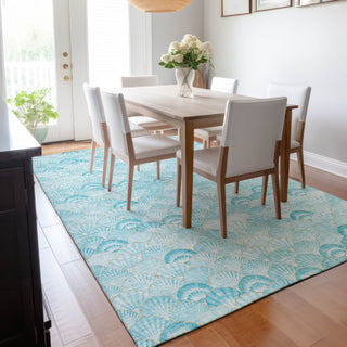 Piper Looms Mayfield Shells AMF181 Aqua Machine Washable Area Rug Lifestyle Image Feature