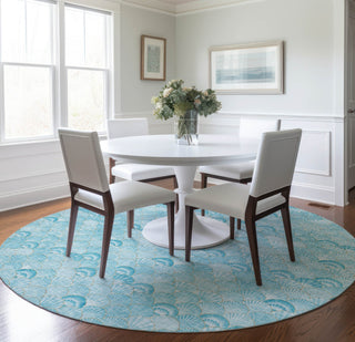 Piper Looms Mayfield Shells AMF181 Aqua Machine Washable Area Rug Round Lifestyle Image Feature