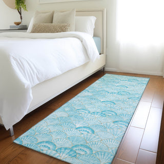 Piper Looms Mayfield Shells AMF181 Aqua Machine Washable Area Rug Runner Lifestyle Image Feature