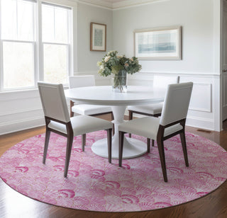 Piper Looms Mayfield Shells AMF181 Pink Machine Washable Area Rug Round Lifestyle Image Feature
