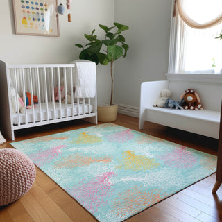 Piper Looms Mayfield Coral AMF182 Aqua Machine Washable Area Rug Lifestyle Image Feature
