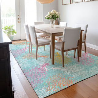 Piper Looms Mayfield Coral AMF182 Aqua Machine Washable Area Rug Lifestyle Image Feature