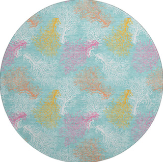 Piper Looms Mayfield Coral AMF182 Aqua Machine Washable Area Rug Round Main Image