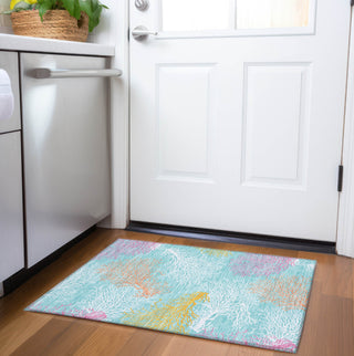 Piper Looms Mayfield Coral AMF182 Aqua Machine Washable Area Rug Scatter Lifestyle Image Feature