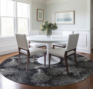 Piper Looms Mayfield Coral AMF182 Midnight Machine Washable Area Rug Round Lifestyle Image Feature