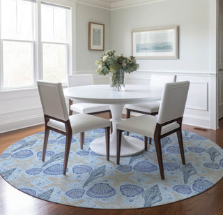 Piper Looms Mayfield Shells AMF183 Blue Machine Washable Area Rug Round Lifestyle Image Feature