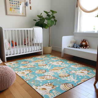 Piper Looms Mayfield Shells AMF185 Aqua Machine Washable Area Rug Lifestyle Image Feature
