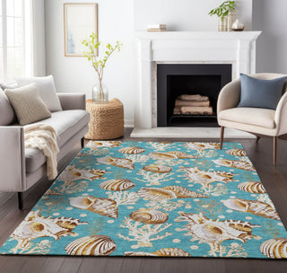 Piper Looms Mayfield Shells AMF185 Aqua Machine Washable Area Rug Lifestyle Image Feature