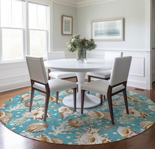 Piper Looms Mayfield Shells AMF185 Aqua Machine Washable Area Rug Round Lifestyle Image Feature