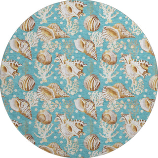 Piper Looms Mayfield Shells AMF185 Aqua Machine Washable Area Rug Round Main Image