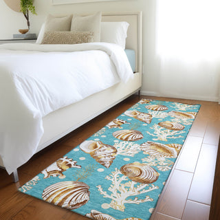 Piper Looms Mayfield Shells AMF185 Aqua Machine Washable Area Rug Runner Lifestyle Image Feature