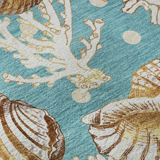 Piper Looms Mayfield Shells AMF185 Aqua Machine Washable Area Rug Swatch Image