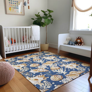 Piper Looms Mayfield Shells AMF185 Blue Machine Washable Area Rug Lifestyle Image Feature