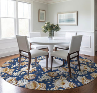 Piper Looms Mayfield Shells AMF185 Blue Machine Washable Area Rug Round Lifestyle Image Feature