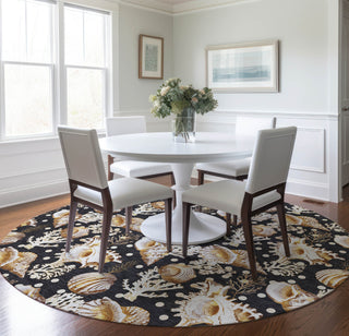 Piper Looms Mayfield Shells AMF185 Midnight Machine Washable Area Rug Round Lifestyle Image Feature