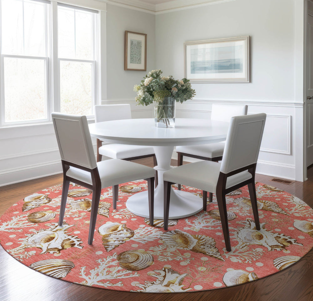 Piper Looms Mayfield Shells AMF185 Peach Machine Washable Area Rug Round Lifestyle Image Feature
