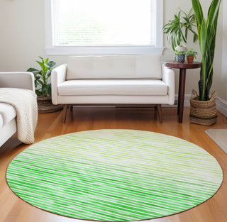 Piper Looms Mayfield Stripes AMF187 Green Machine Washable Area Rug Round Lifestyle Image Feature