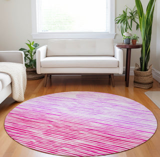 Piper Looms Mayfield Stripes AMF187 Pink Machine Washable Area Rug Round Lifestyle Image Feature