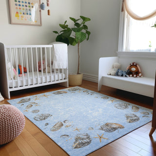 Piper Looms Mayfield Shell Border AMF188 Blue Machine Washable Area Rug Lifestyle Image Feature