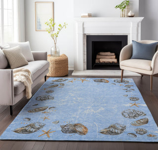 Piper Looms Mayfield Shell Border AMF188 Blue Machine Washable Area Rug Lifestyle Image Feature
