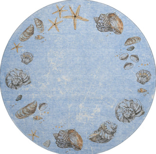 Piper Looms Mayfield Shell Border AMF188 Blue Machine Washable Area Rug Round Main Image