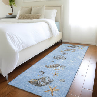 Piper Looms Mayfield Shell Border AMF188 Blue Machine Washable Area Rug Runner Lifestyle Image Feature