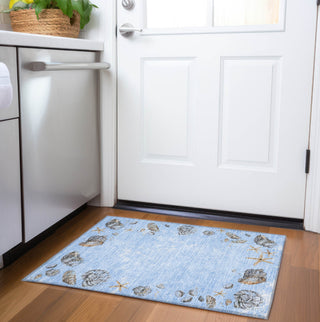 Piper Looms Mayfield Shell Border AMF188 Blue Machine Washable Area Rug Scatter Lifestyle Image Feature