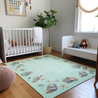 Piper Looms Mayfield Shell Border AMF188 Green Machine Washable Area Rug Lifestyle Image Feature