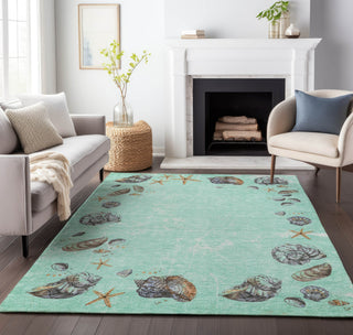 Piper Looms Mayfield Shell Border AMF188 Green Machine Washable Area Rug Lifestyle Image Feature