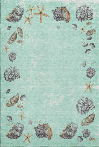 Piper Looms Mayfield Shell Border AMF188 Green Machine Washable Area Rug main image