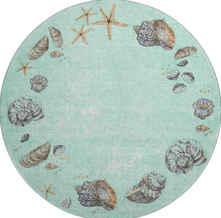 Piper Looms Mayfield Shell Border AMF188 Green Machine Washable Area Rug Round Main Image