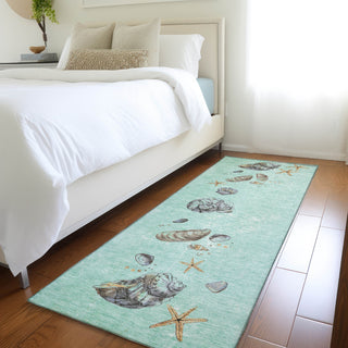 Piper Looms Mayfield Shell Border AMF188 Green Machine Washable Area Rug Runner Lifestyle Image Feature