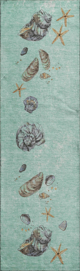 Piper Looms Mayfield Shell Border AMF188 Green Machine Washable Area Rug Runner Main Image