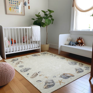 Piper Looms Mayfield Shell Border AMF188 Oyster Machine Washable Area Rug Lifestyle Image Feature