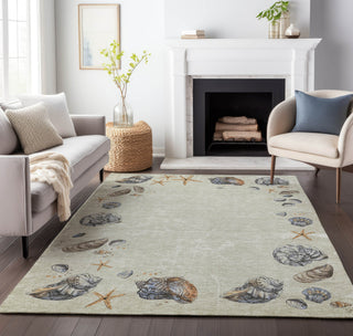 Piper Looms Mayfield Shell Border AMF188 Oyster Machine Washable Area Rug Lifestyle Image Feature