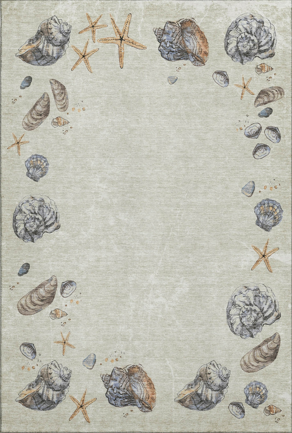 Shell Border Rug Piper Looms Mayfield Shell Border AMF188 Oyster Machine Washable Area ...