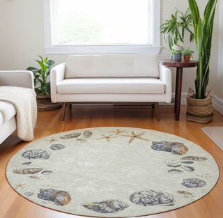 Piper Looms Mayfield Shell Border AMF188 Oyster Machine Washable Area Rug Round Lifestyle Image Feature