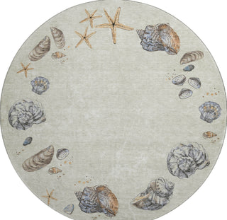 Piper Looms Mayfield Shell Border AMF188 Oyster Machine Washable Area Rug Round Main Image