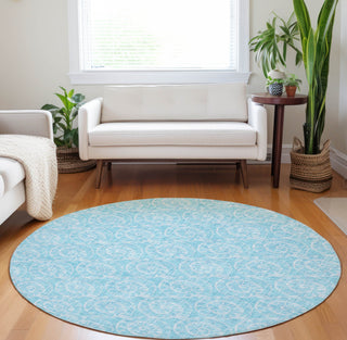 Piper Looms Mayfield Nautilus AMF190 Aqua Machine Washable Area Rug Round Lifestyle Image Feature