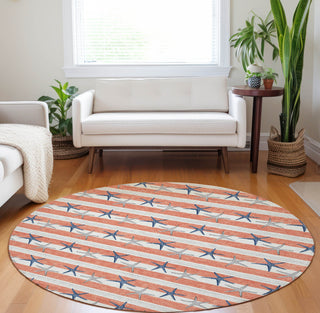 Piper Looms Mayfield Starfish AMF191 Coral Machine Washable Area Rug Round Lifestyle Image Feature