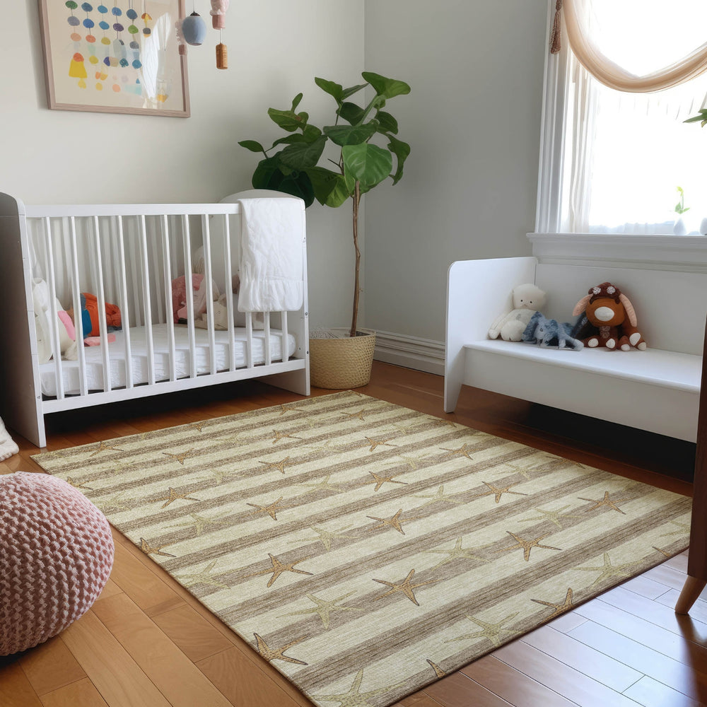 Piper Looms Mayfield Starfish AMF191 Tan Machine Washable Area Rug Lifestyle Image Feature