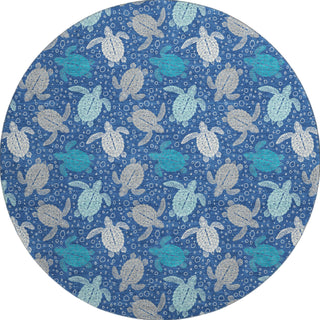 Piper Looms Mayfield Turtles AMF192 Blue Machine Washable Area Rug Round Main Image
