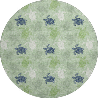 Piper Looms Mayfield Turtles AMF192 Green Machine Washable Area Rug Round Main Image