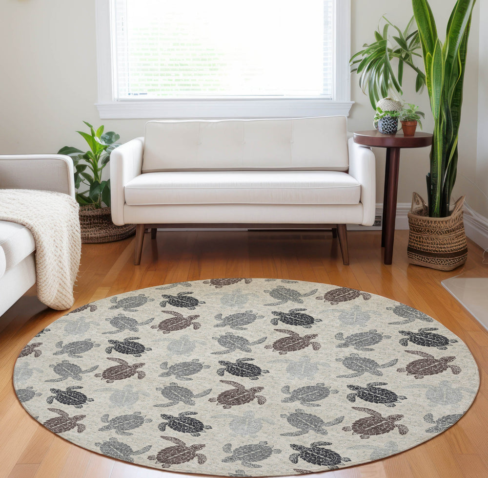 Piper Looms Mayfield Turtles AMF192 Sand Machine Washable Area Rug Round Lifestyle Image Feature