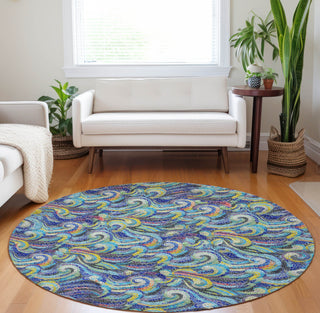 Piper Looms Mayfield Mosaic Waves AMF193 Ocean Machine Washable Area Rug Round Lifestyle Image Feature