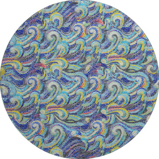 Piper Looms Mayfield Mosaic Waves AMF193 Ocean Machine Washable Area Rug Round Main Image